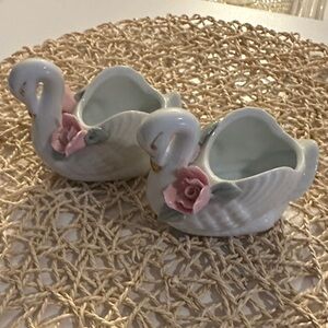 TWO Elegant Swan Ceramic Holders